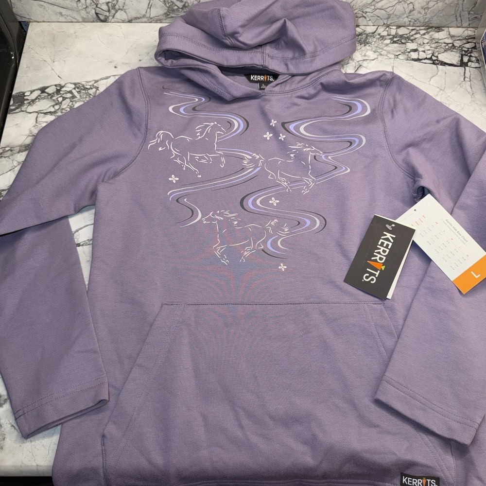 Kerrits Kids Large (12/14) Ride The Wind Fleece Hoodie Horses NEW Purple